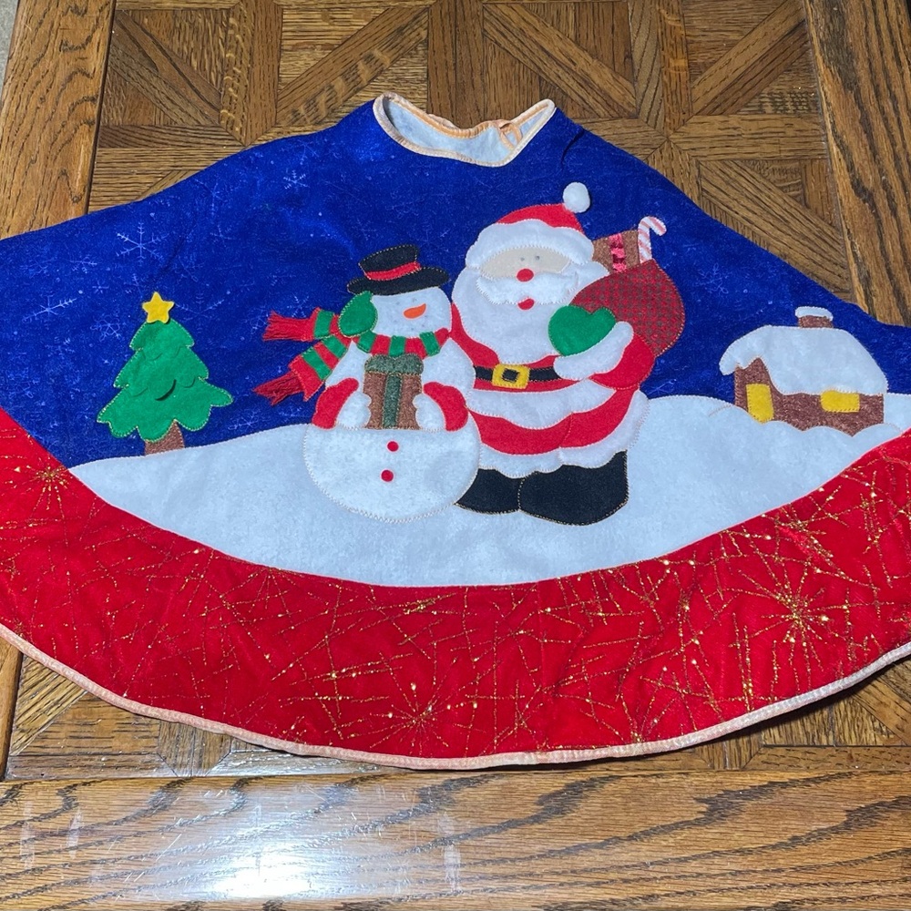 VTG CHRISTMAS Festive Santa and Snowman Tree Skirt